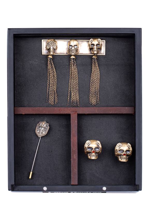 Cosa Nostraa Three Wise Skull Cufflink, Brooch & Lapel Pin Set