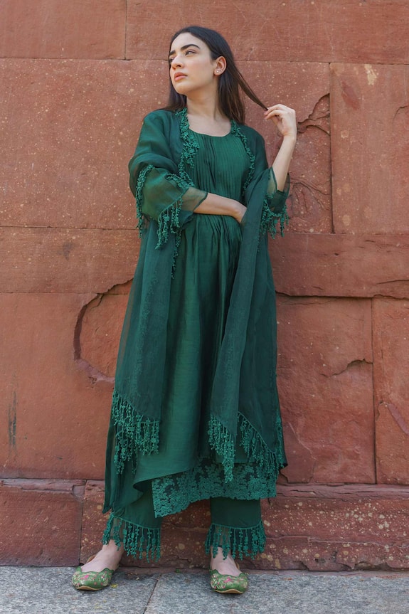 Naaz By Noor Embroidered Silk Chanderi Kurta Set