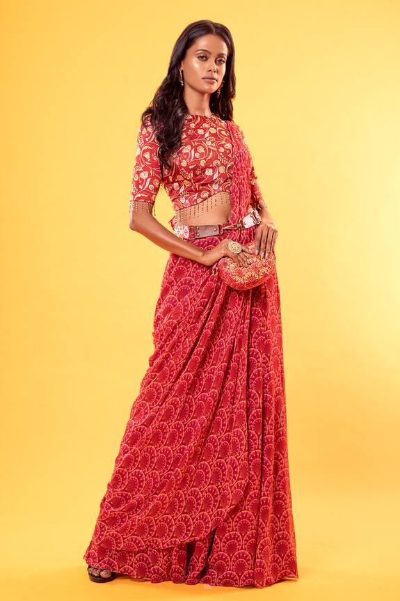 DiyaRajvvir Floral Print Pre-Draped Sharara Saree Set
