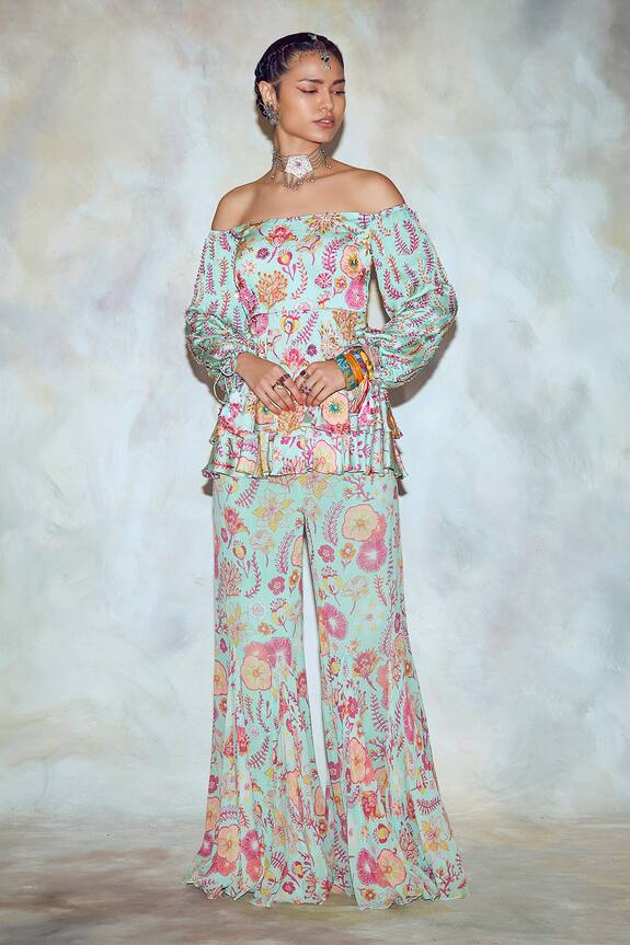 DiyaRajvvir Printed Peplum Top & Pant Set