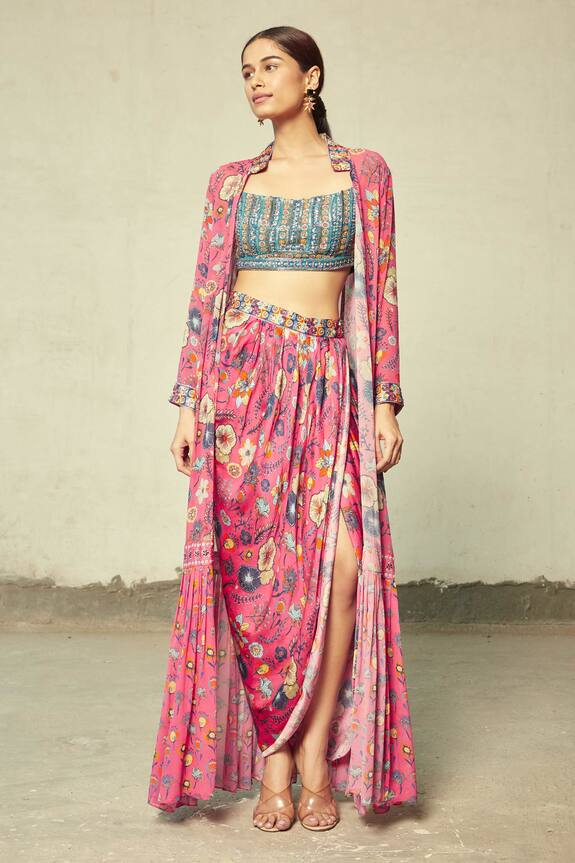 DiyaRajvvir Floral Print Cape & Dhoti Skirt Set