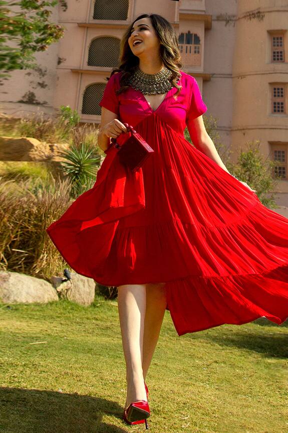 Neora By Nehal Chopra Asymmetric Hem Tiered Dress