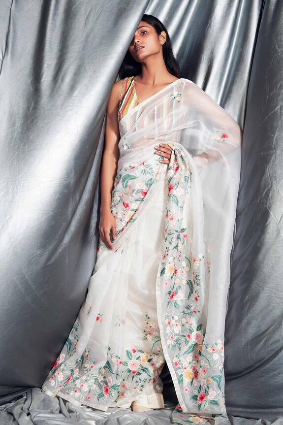 Dev R Nil Floral Saree with Blouse