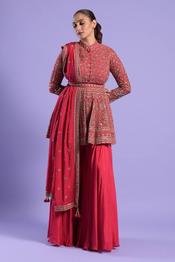 Two Sisters By Gyans Embroidered Peplum Kurta Gharara Set