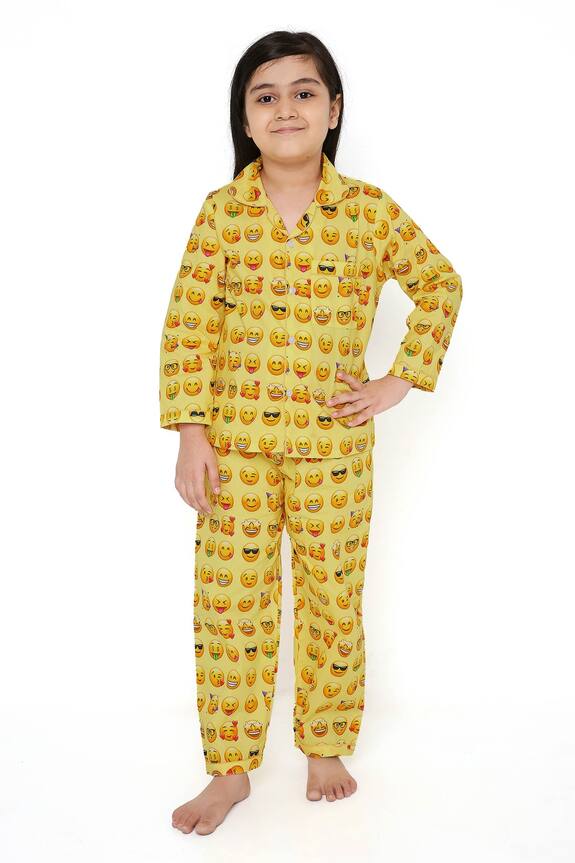 Knitting Doodles Cotton Emoticon Print Night Suit
