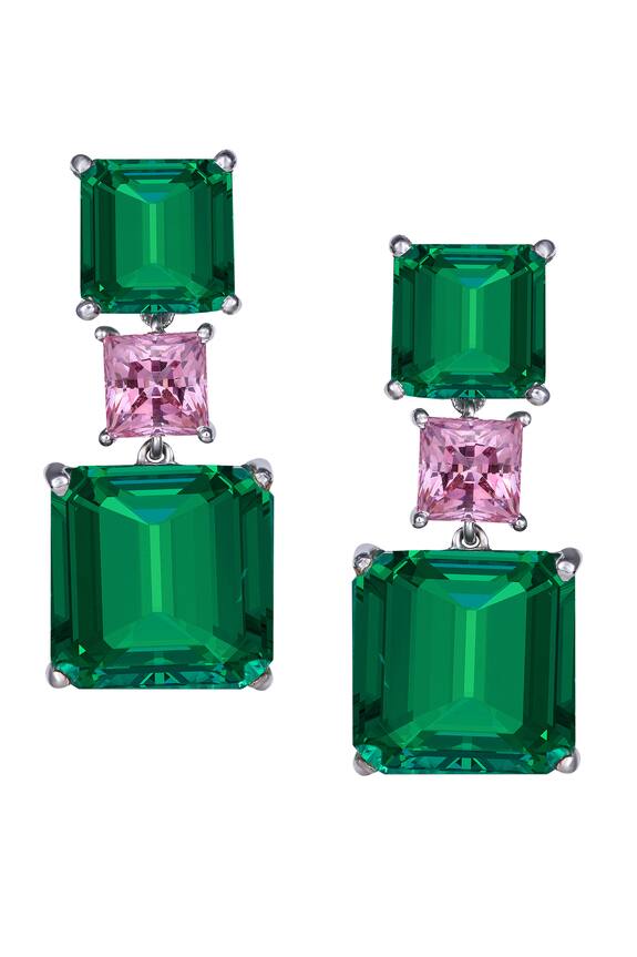 DIOSA PARIS SILVER JEWELLERY Geometric Tiered Swarovski Zirconia Danglers