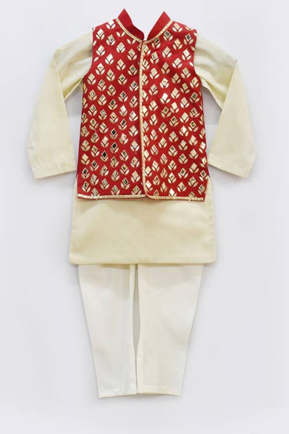 Fayon Kids Cotton Silk Embroidered Bundi & Kurta Set
