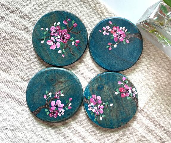 Floursha Cherry Blossom Coasters (Set of 4)