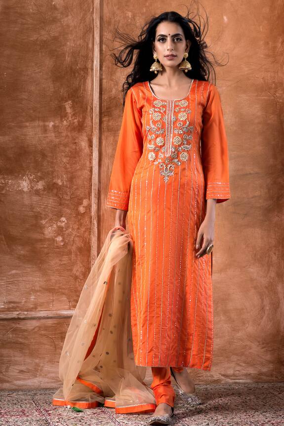 Kanika Sharma Narangi Silk Kurta Set