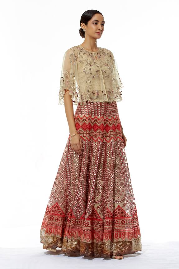 Kavita Bhartia Embroidered Lehenga Set with Organza Cape