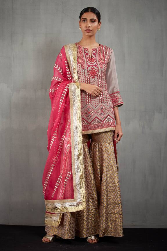Kavita Bhartia Silk Embroidered Kurta Sharara Set