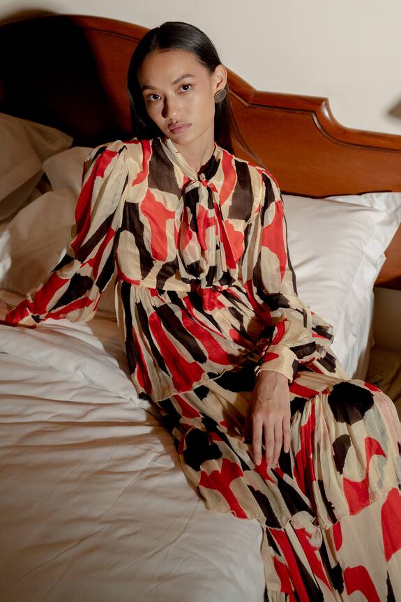 KoAi Abstract Pattern Tiered Dress