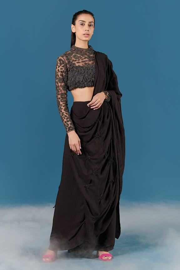 Ilk Pre-Draped Saree With Embroidered Blouse