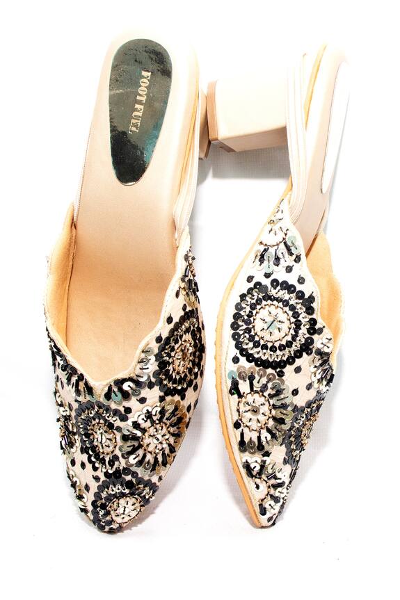 Foot Fuel Hugable Embroidered Mule Block Heels