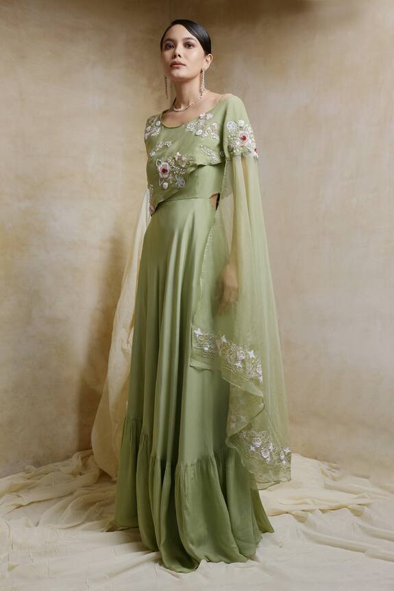 Itara Gown with Embroidered Drape