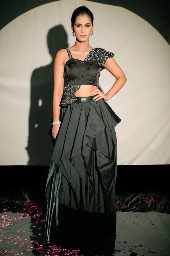 Jubinav Chadha Embroidered Ruffled Crop Top