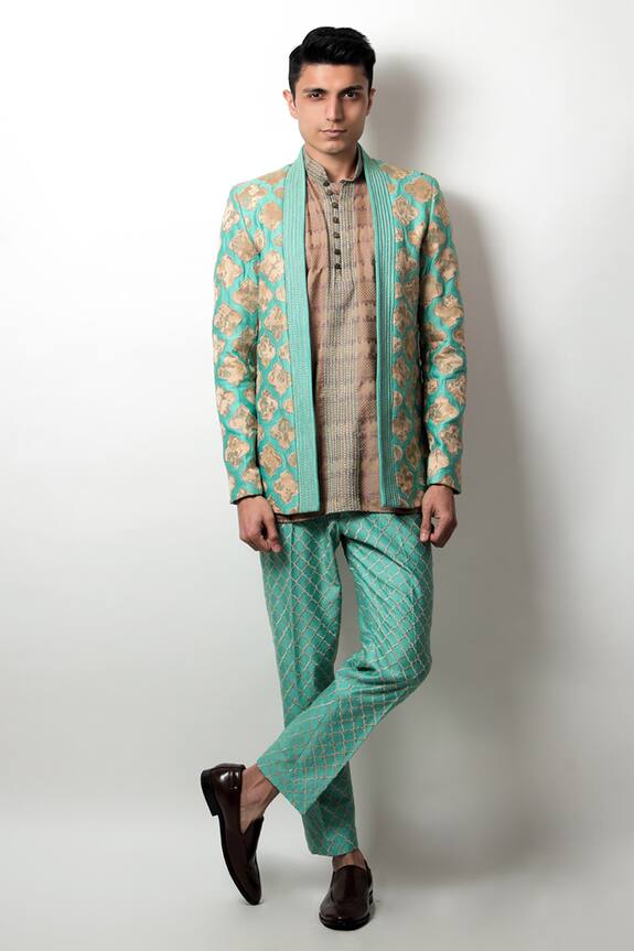 Jubinav Chadha Silk Chanderi Jacket & Kurta Set 