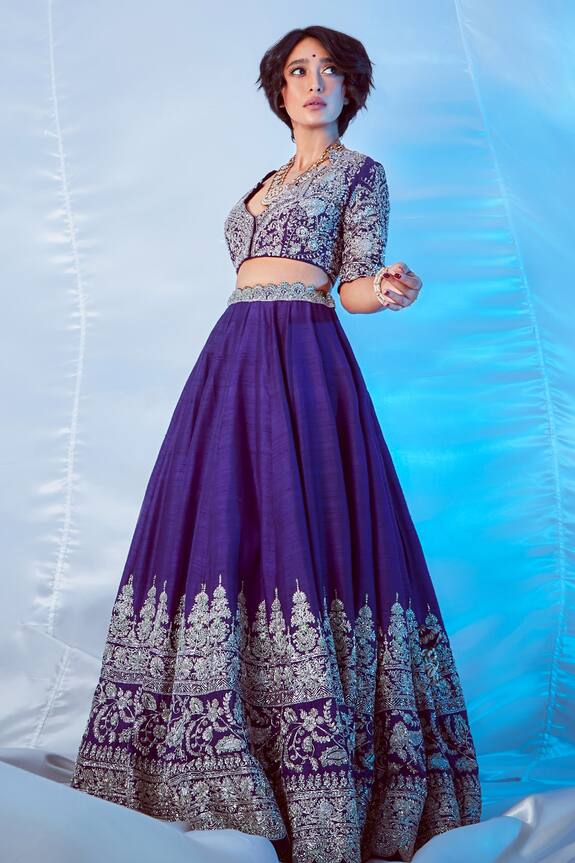 JAYANTI REDDY Raw Silk Embroidered Lehenga & Blouse Set