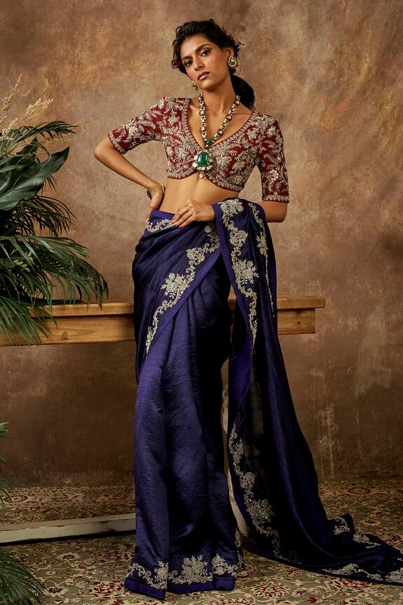 JAYANTI REDDY Zardozi Embroidered Silk Saree With Blouse