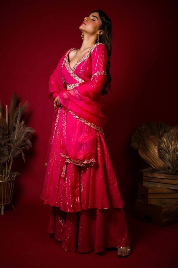 K&A By Karishma and Ashita Embroidered Angarkha Set