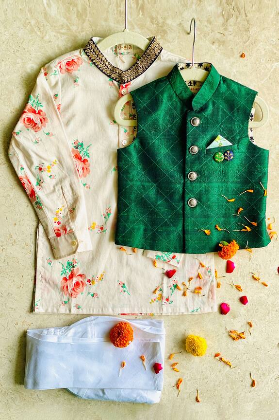 Khela Chequered Bundi & Kurta Set