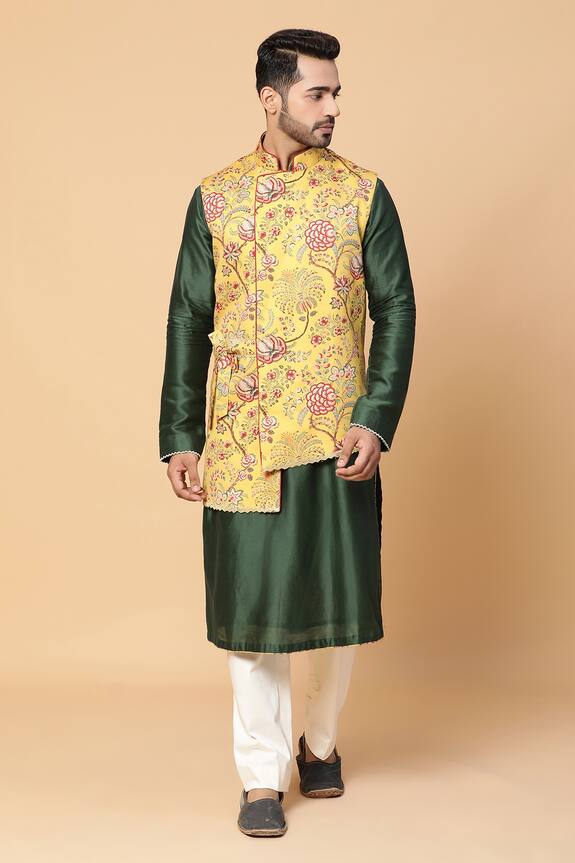 Kudrat Couture Floral Print Bundi & Kurta Set