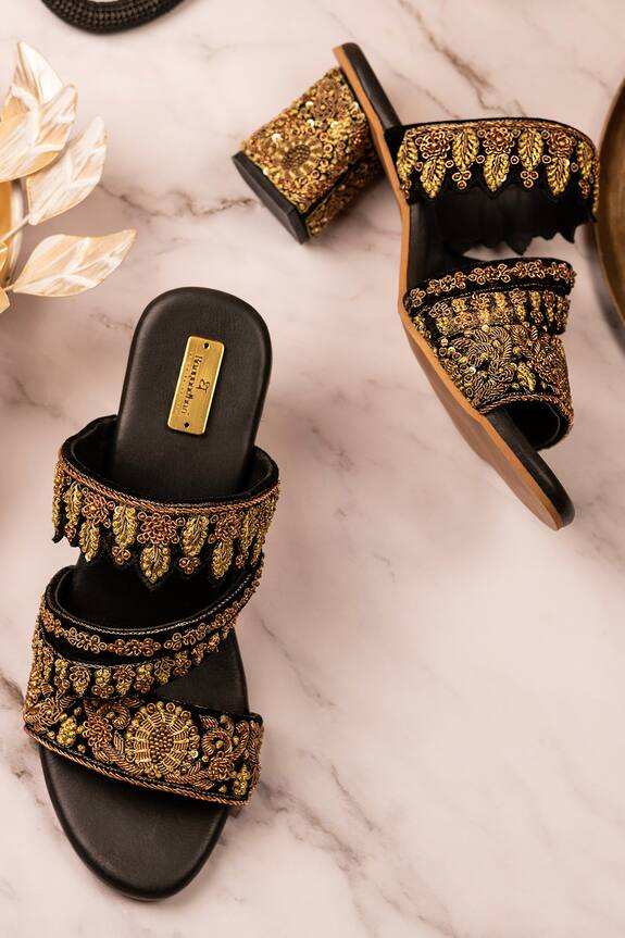 Kanyaadhan by DhirajAayushi Floral Embroidered Strappy Block Heels