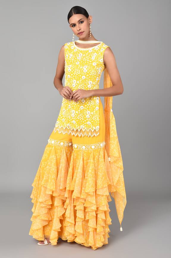 Keith Gomes Embroidered Kurta Sharara Set