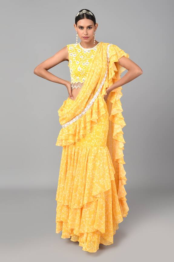 Keith Gomes Printed Pre-Draped Saree With Blouse