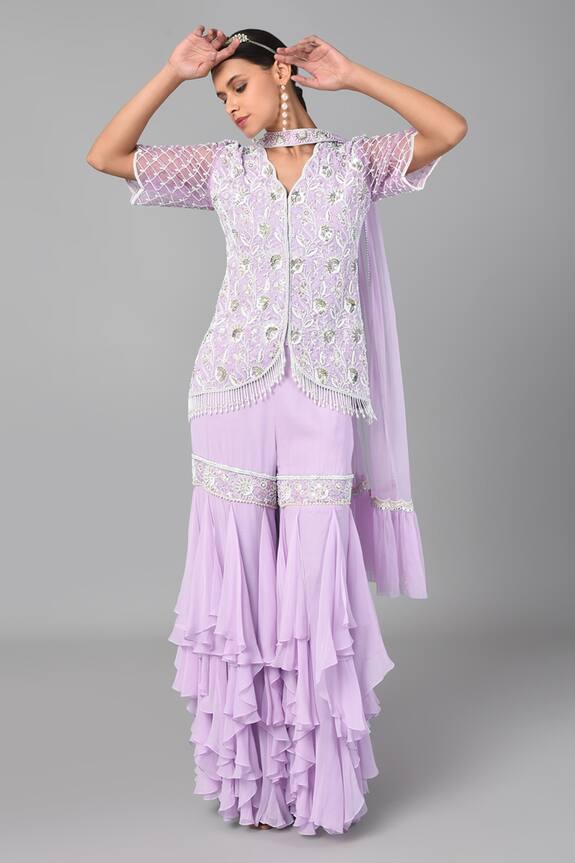 Keith Gomes Embroidered Kurta Sharara Set