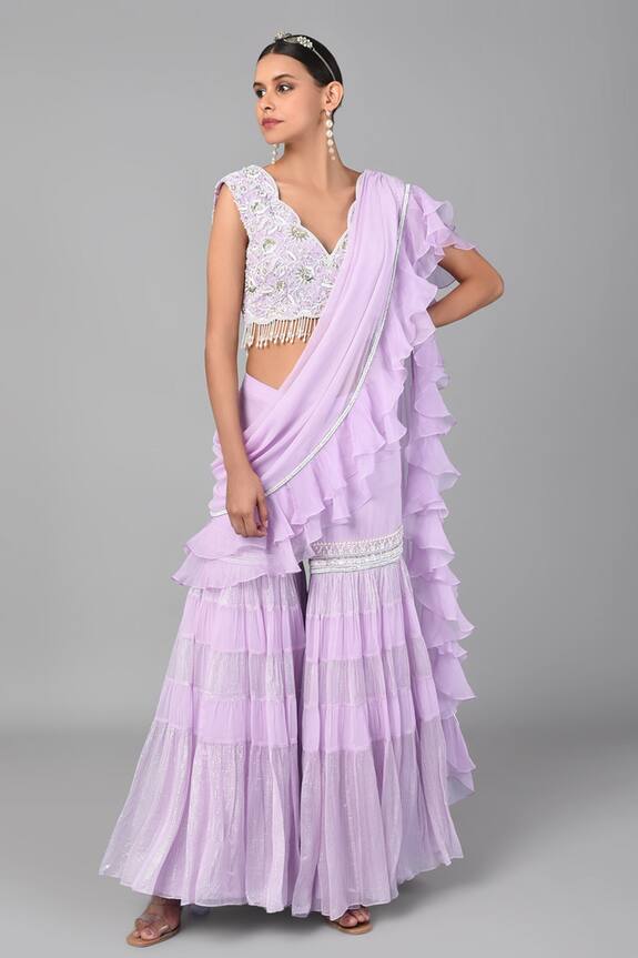 Keith Gomes Embroidered Pre-Draped Sharara Saree With Blouse