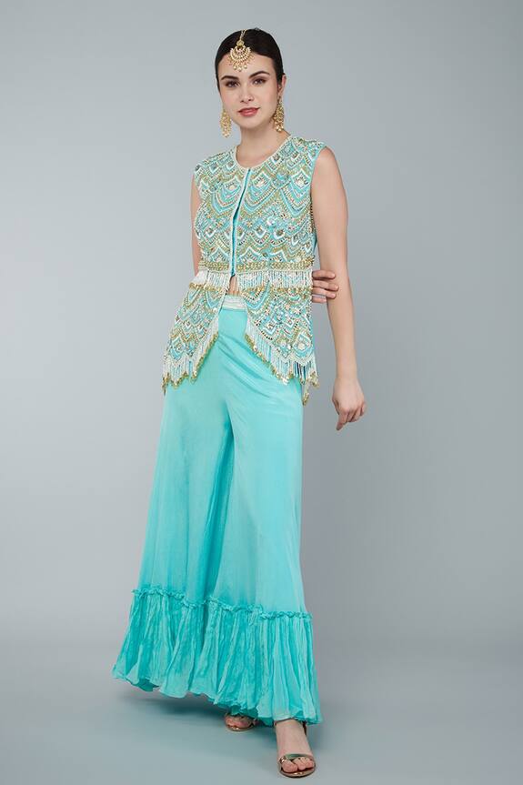 Keith Gomes Embroidered Peplum Top & Sharara Set