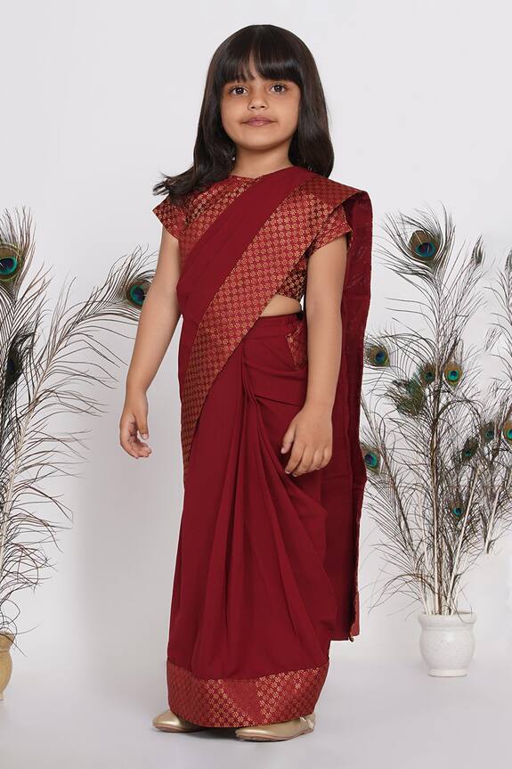 Little Bansi Brocade Pre-Draped Saree With Blouse
