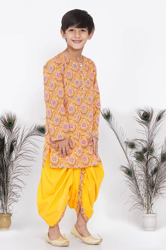Little Bansi Floral Print Kurta & Dhoti Pant Set