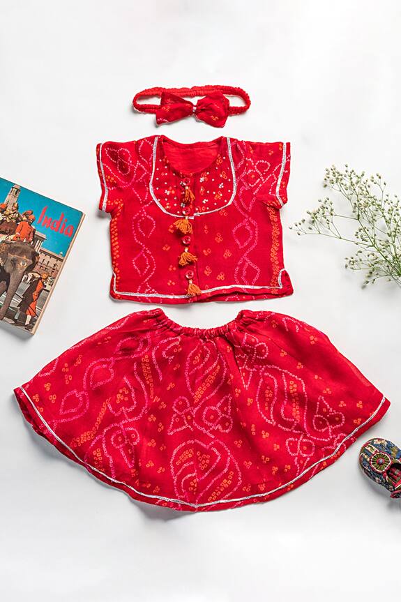 Laadlo Bandhani Print Top & Skirt Set