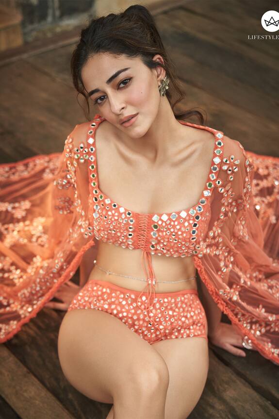 Abhinav Mishra Mirror Embellished Peplum Top & Bikini Bottom Set