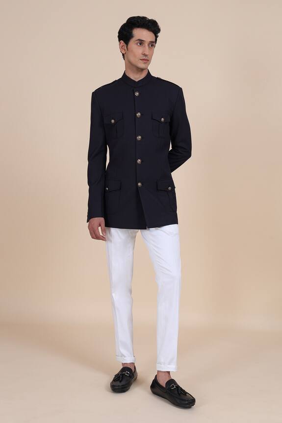 Raghavendra Rathore Blue Full Sleeve Bandhgala