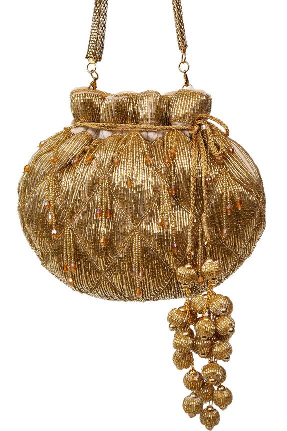 SG Collection by Sonia Gulrajani Marigold Velvet Embroidered Potli Bag