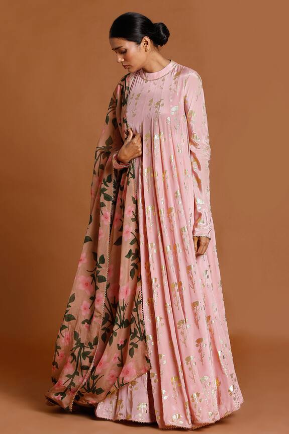 Masaba Periwinkle Foil Print Anarkali With Dupatta