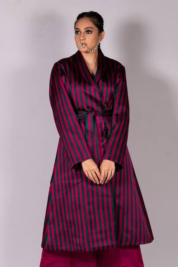 Mimamsaa Handwoven Satin Silk Striped Jacket