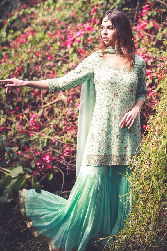 Megha & Jigar Embroidered Kurta Sharara Set