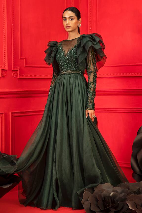 Mahima Mahajan Embroidered Ruffle Gown
