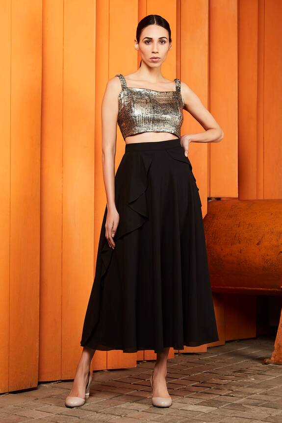 Manika Nanda Metallic Crop Top & Skirt Set