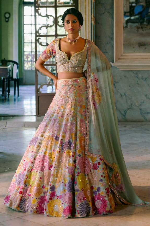 Mishru Organza Embroidered Lehenga Set