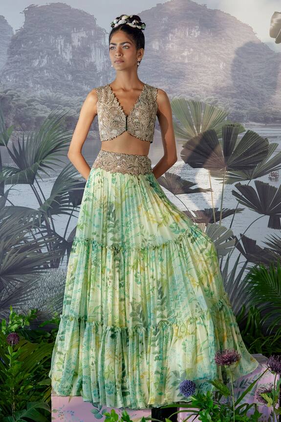 Mrunalini Rao Floral Print Tiered Skirt Set