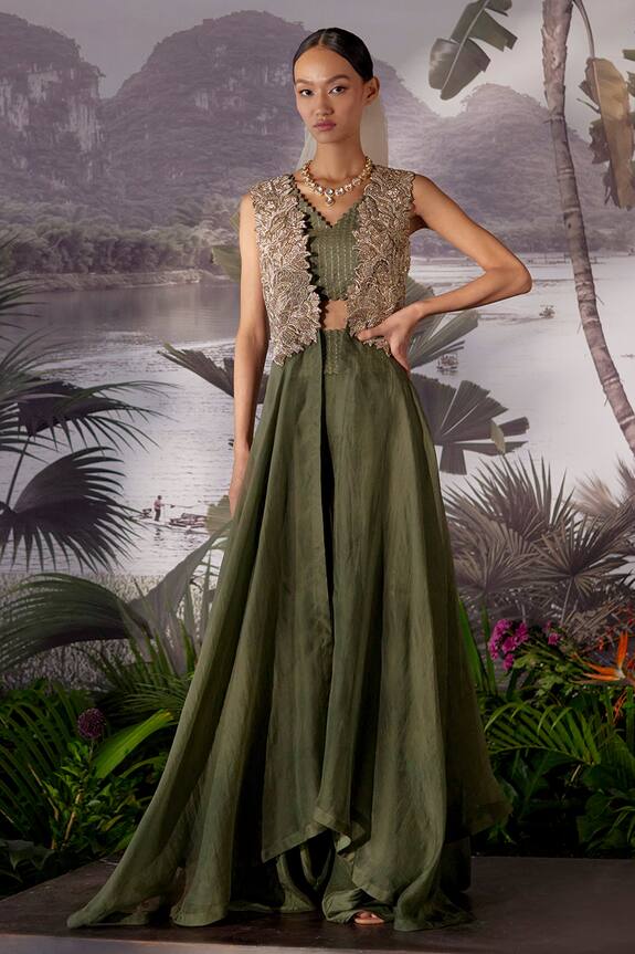 Mrunalini Rao Embroidered Jacket & Flared Pant Set
