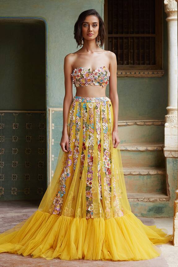 Rahul Mishra Bandeau Crop Top With Skirt