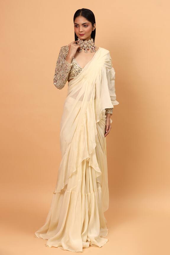 Neha Khullar Ruffle Pre-Draped Saree With Blouse
