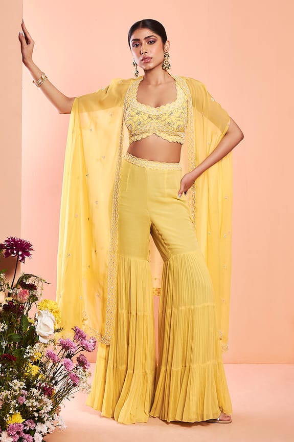 Niamh By Kriti Bead Embroidered Cape Sharara Set
