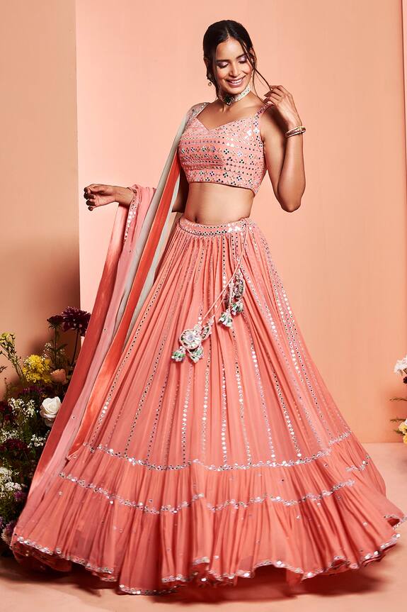 Niamh By Kriti Foil Mirror Work Lehenga Set